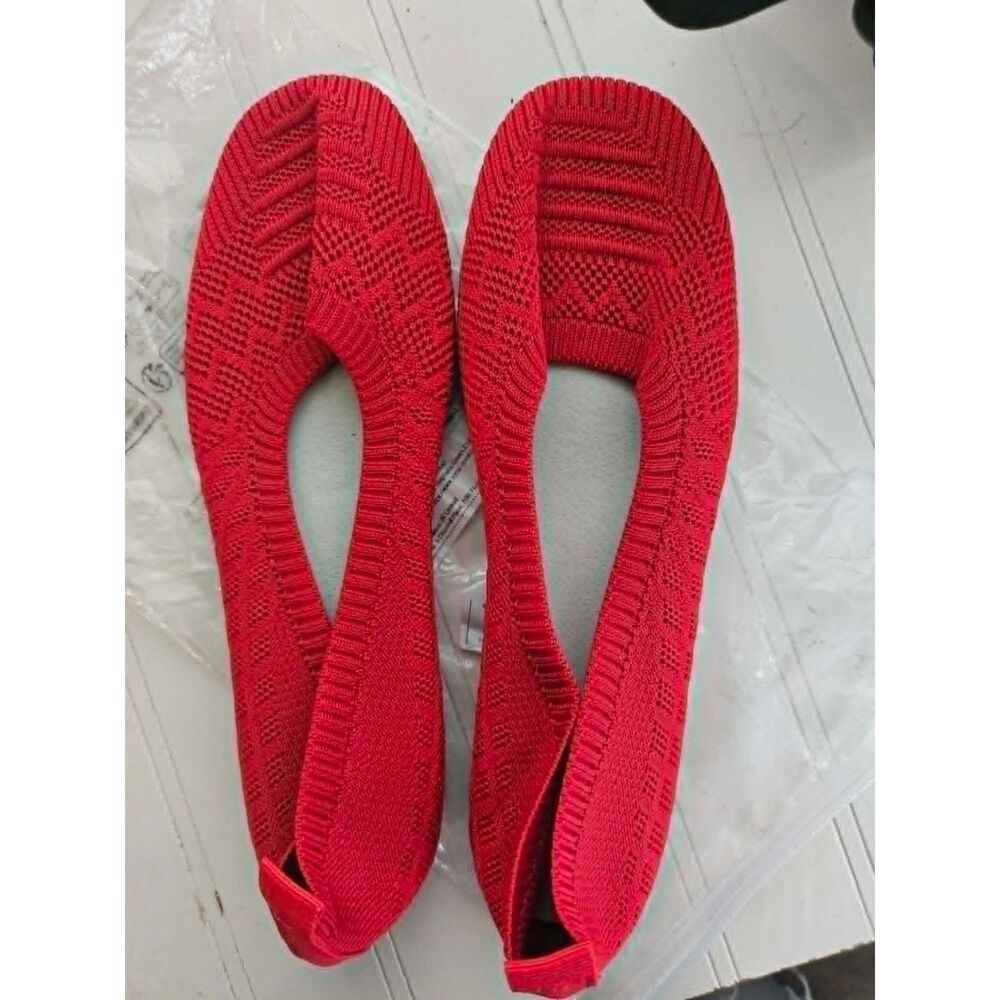 NWT Bright Red Knit Ballet Flats Women's EU 39 US 8 Lightweight Slip-On Shoes